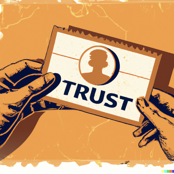 Ai-generated image of hands holding a certificate saying trust to represent building brand trust with proof of authenticity